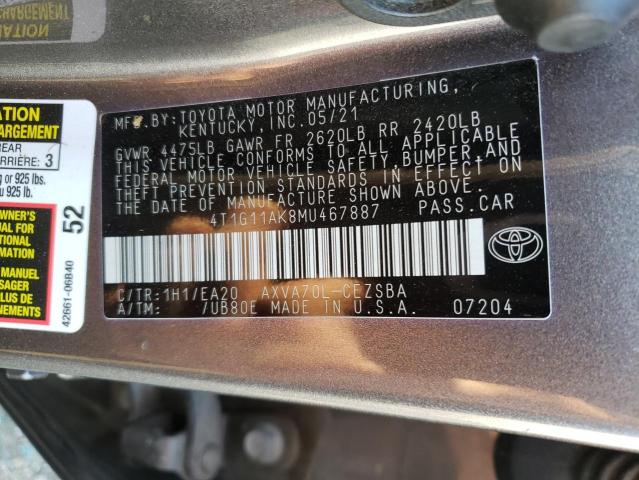 VIN 4T1G11AK8MU467887 2021 Toyota Camry, SE no.12