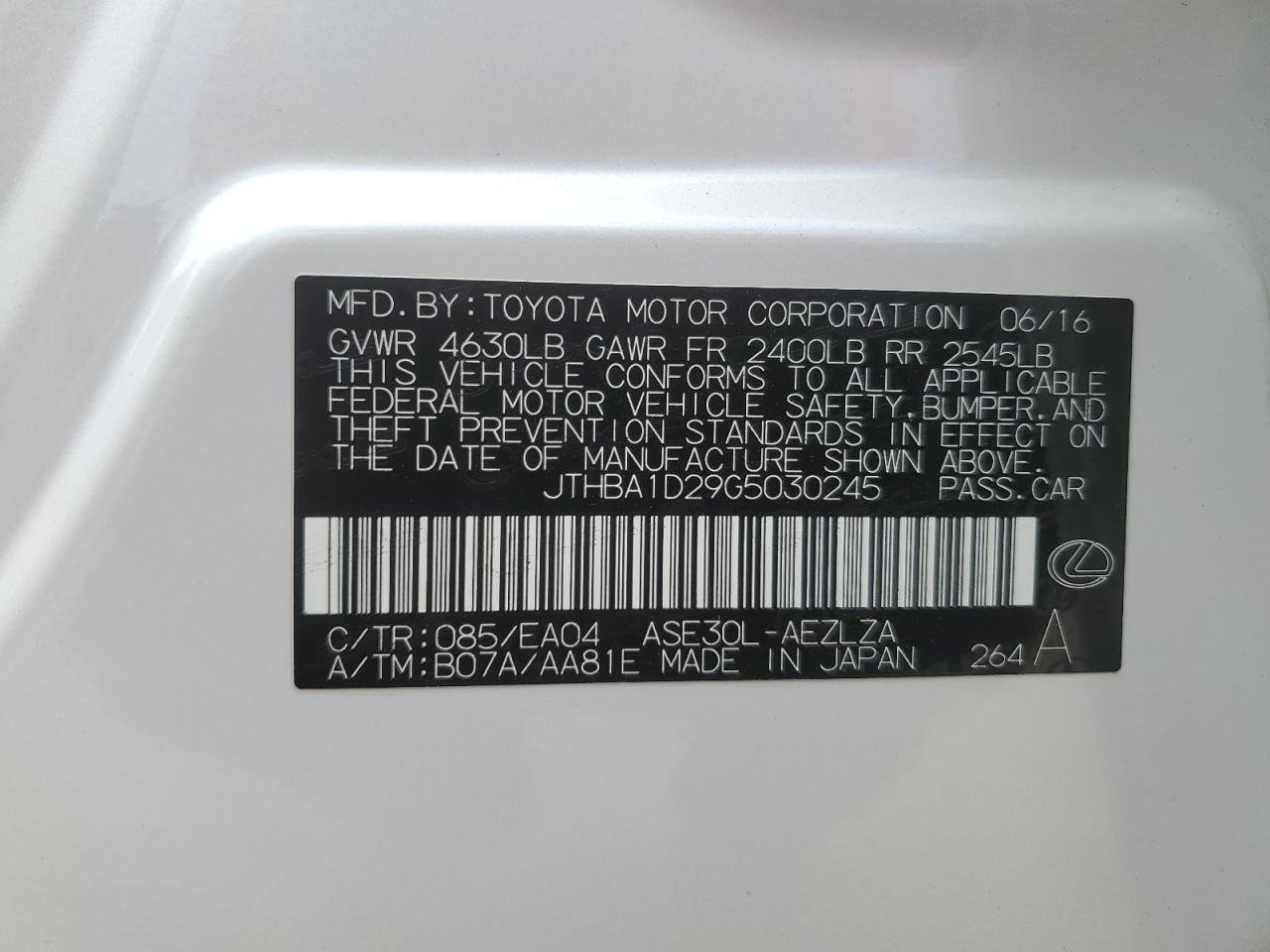 JTHBA1D29G5030245 2016 Lexus Is 200T