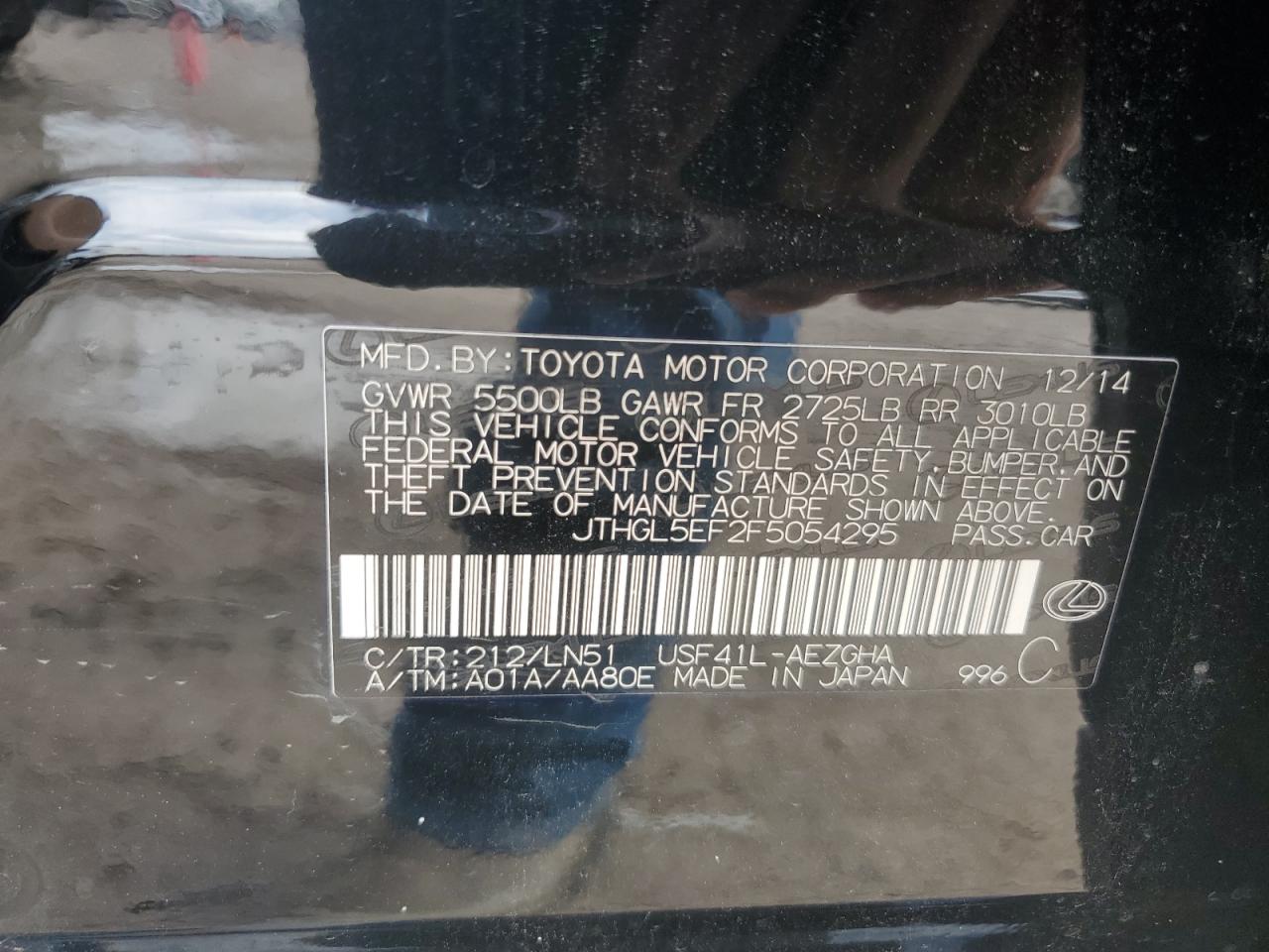 JTHGL5EF2F5054295 2015 Lexus Ls 460L