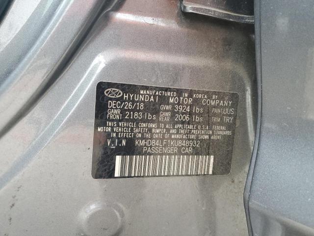 2019 Hyundai Elantra Sel VIN: KMHD84LF1KU848932 Lot: 62402224