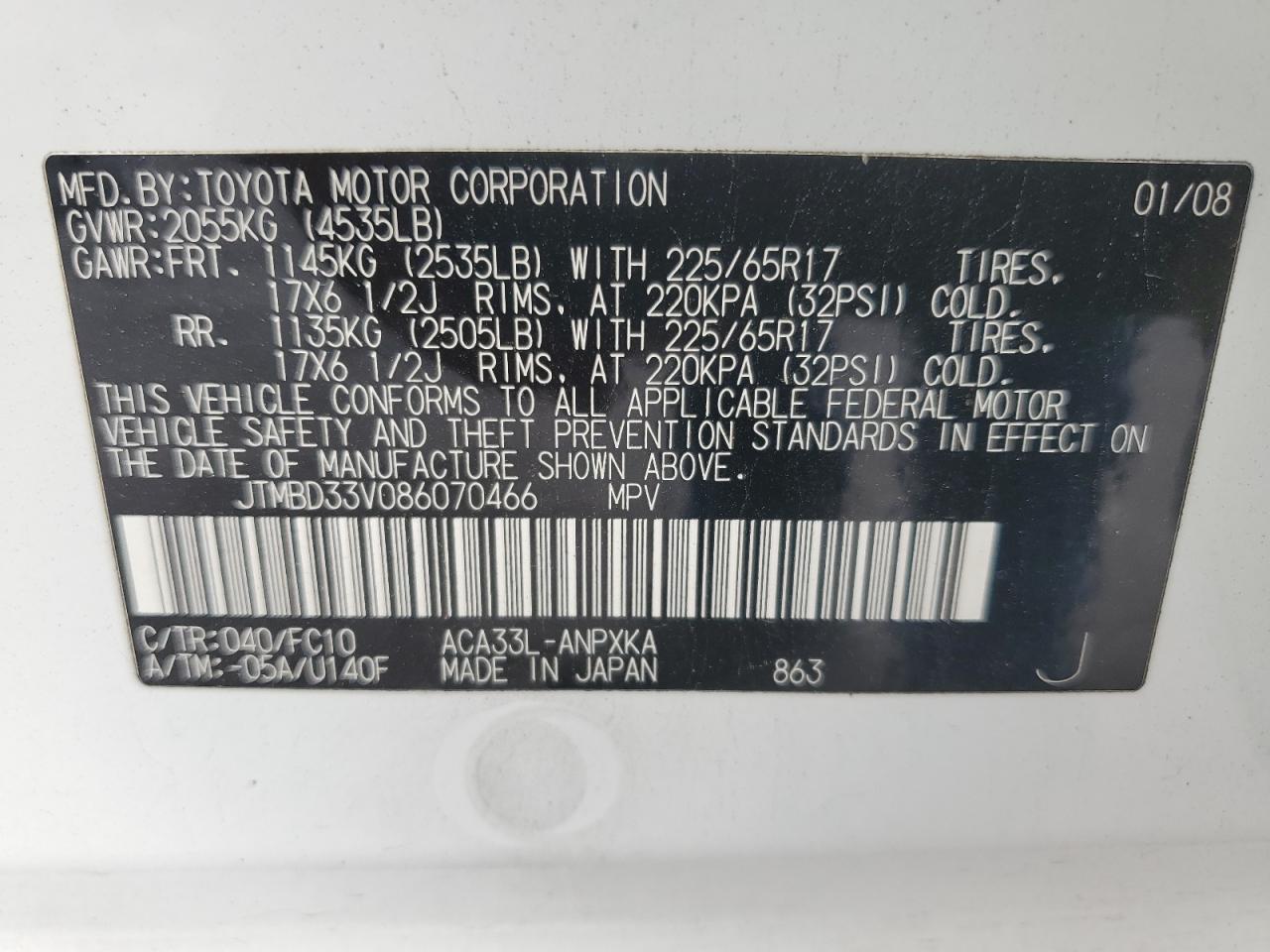 JTMBD33V086070466 2008 Toyota Rav4