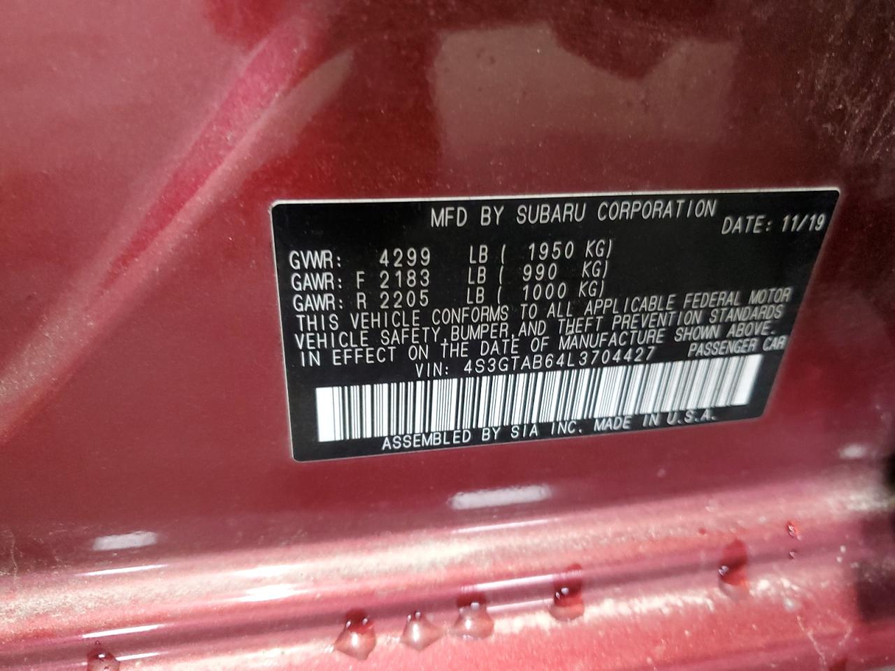 4S3GTAB64L3704427 2020 Subaru Impreza