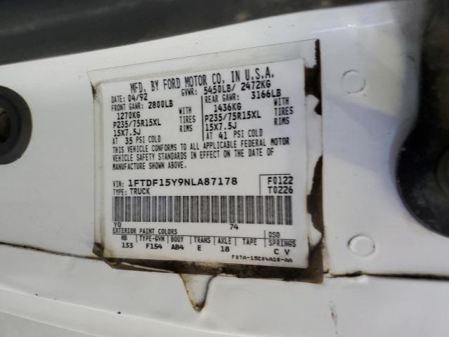 1992 Ford F150 VIN: 1FTDF15Y9NLA87178 Lot: 61565934