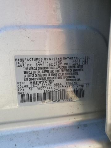 2015 Nissan Sentra S VIN: 3N1AB7AP3FY272207 Lot: 62102334