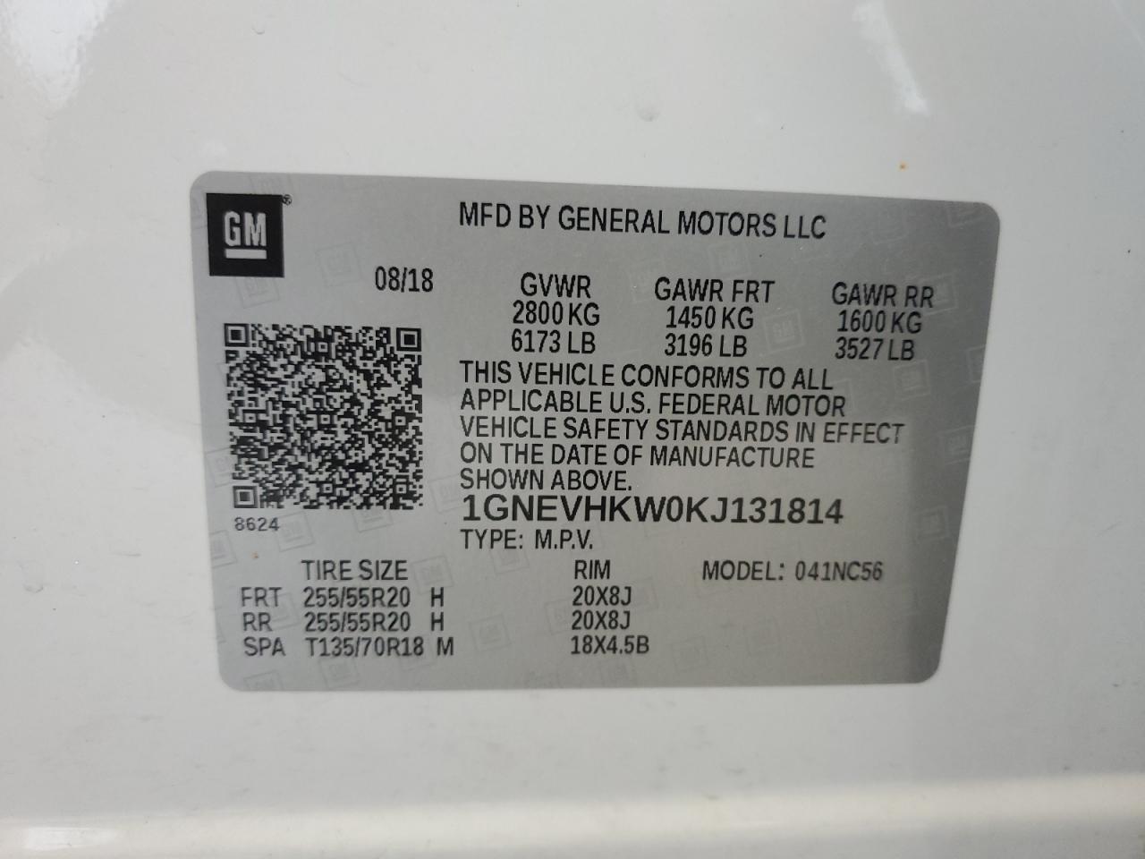 1GNEVHKW0KJ131814 2019 Chevrolet Traverse Lt