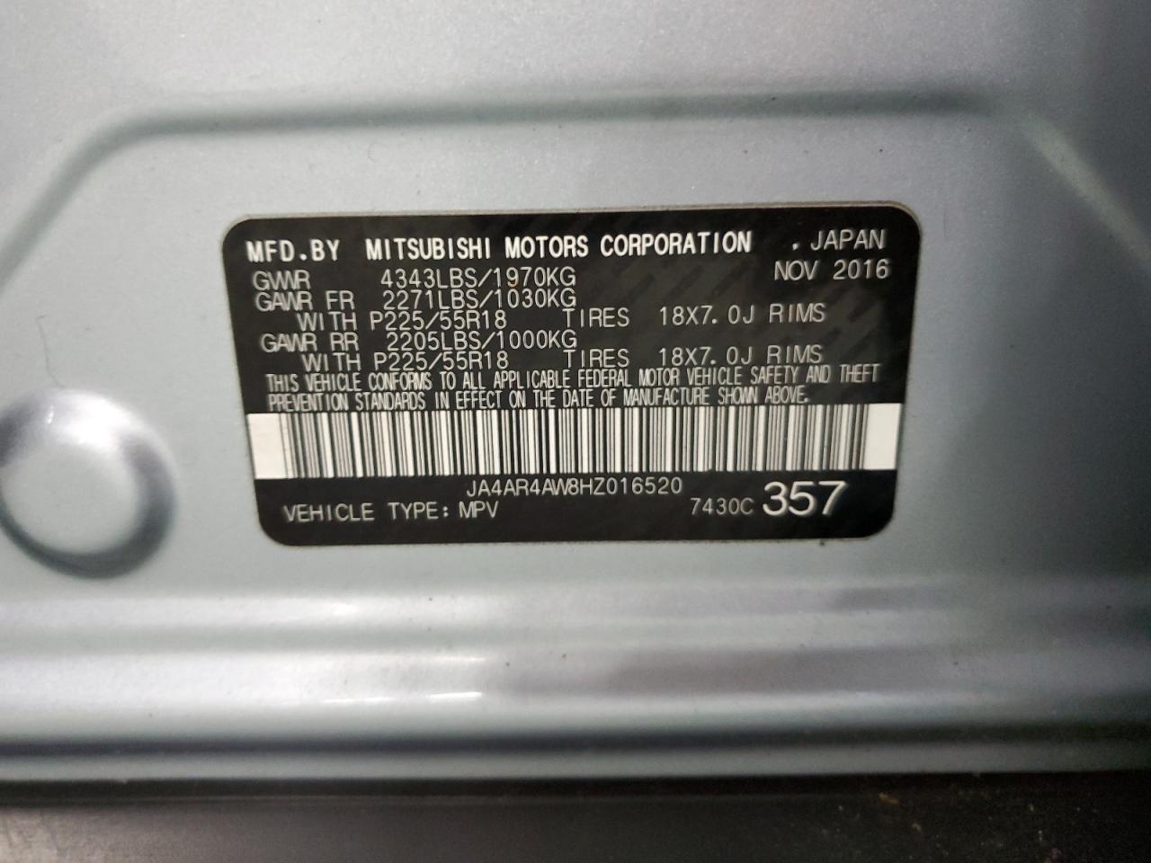 JA4AR4AW8HZ016520 2017 Mitsubishi Outlander Sport Sel