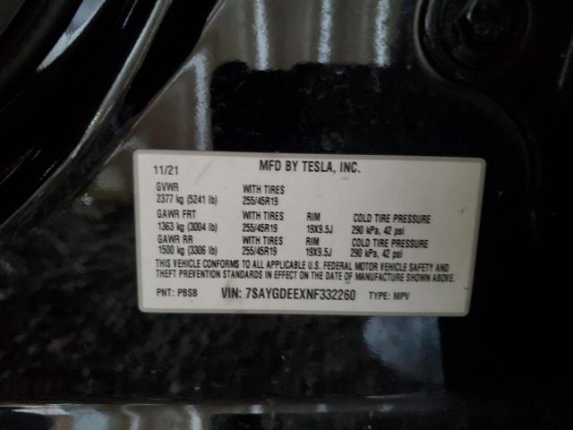 2022 Tesla Model Y VIN: 7SAYGDEEXNF332260 Lot: 60267134