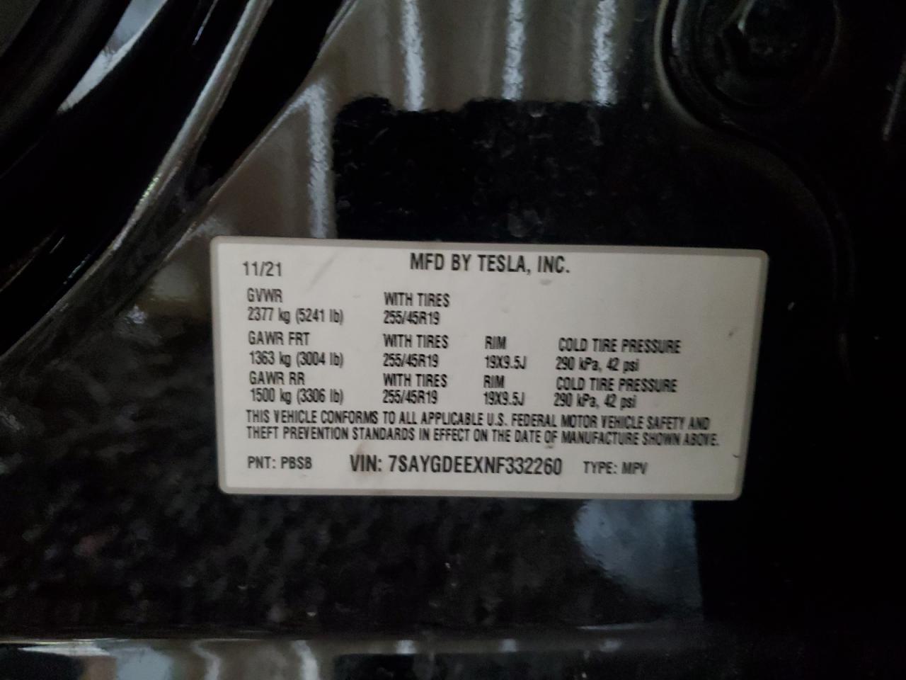 7SAYGDEEXNF332260 2022 Tesla Model Y