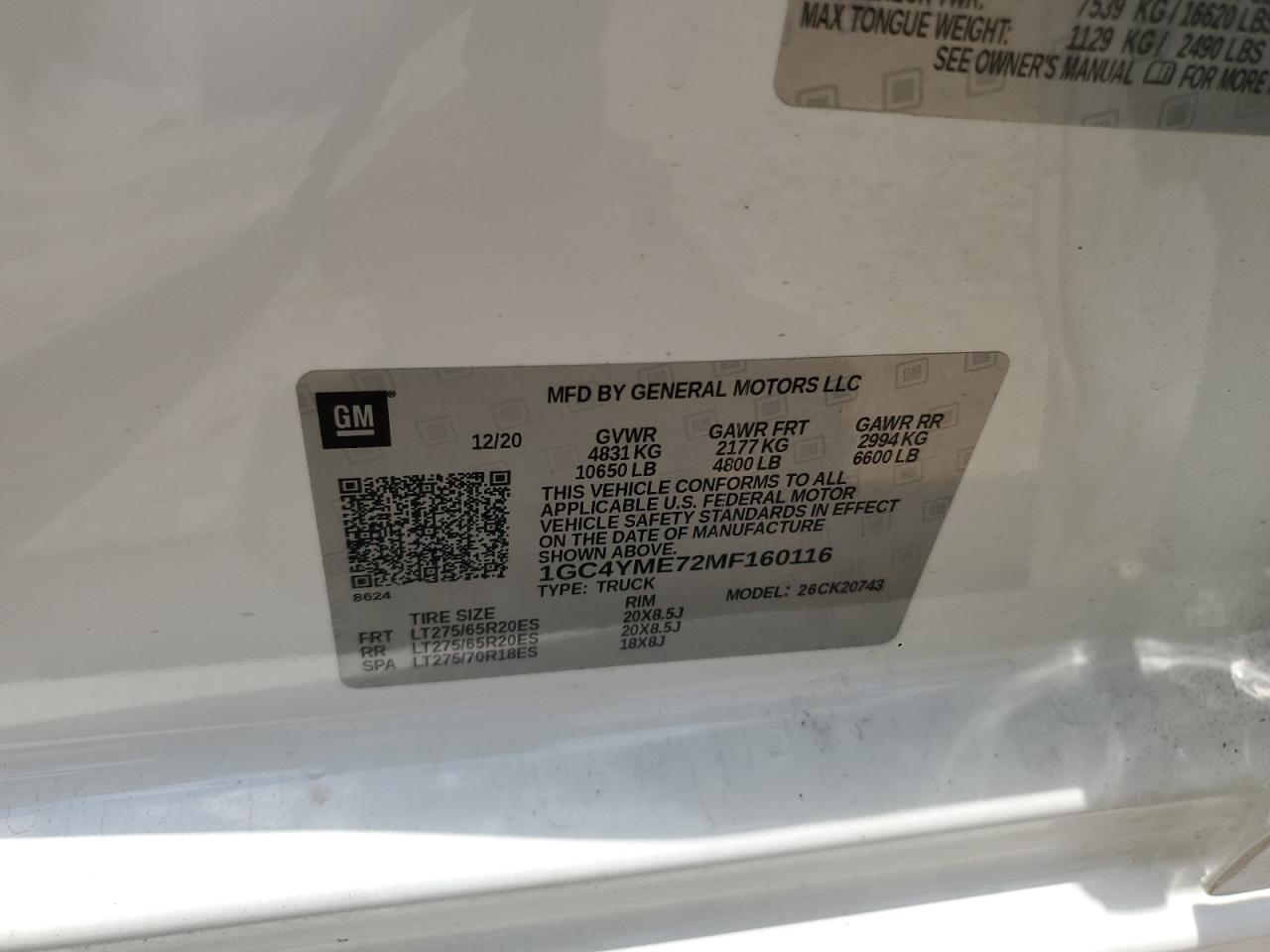 1GC4YME72MF160116 2021 Chevrolet Silverado K2500 Custom