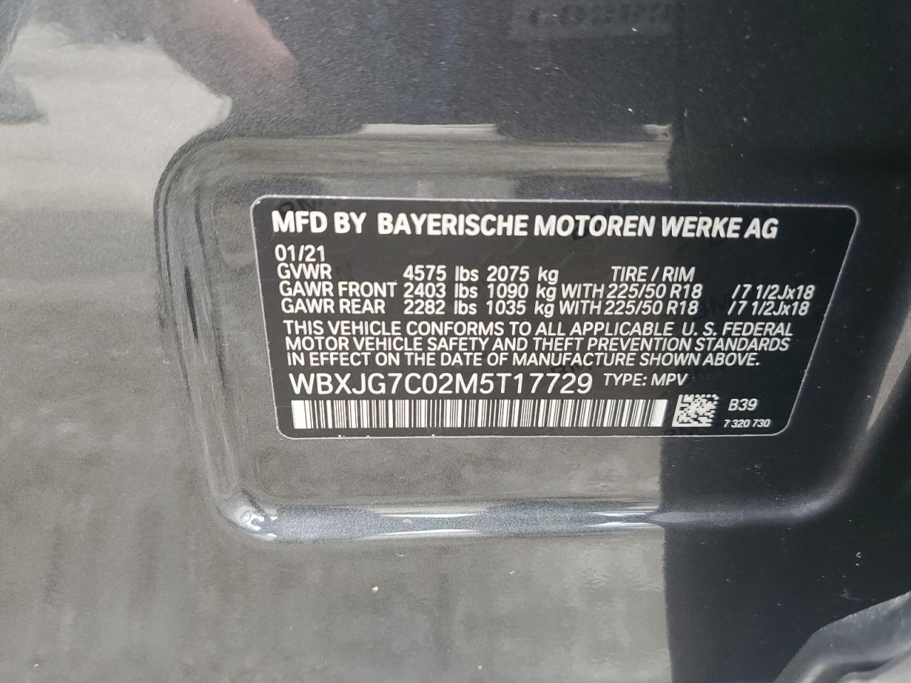 WBXJG7C02M5T17729 2021 BMW X1 Sdrive28I