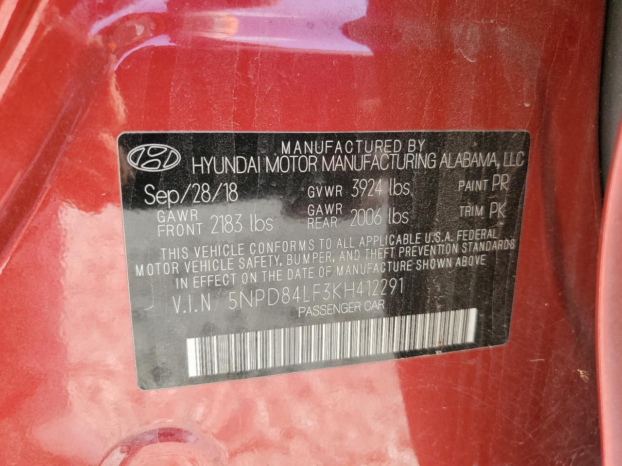 5NPD84LF3KH412291 2019 Hyundai Elantra Sel