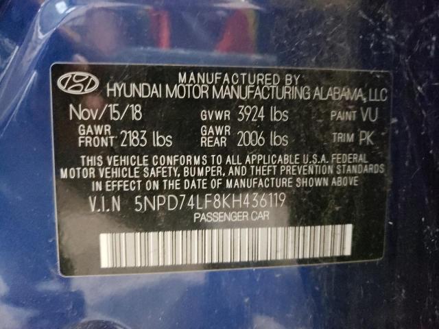 2019 Hyundai Elantra Se VIN: 5NPD74LF8KH436119 Lot: 62293684