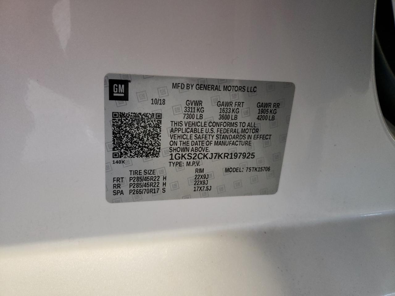 1GKS2CKJ7KR197925 2019 GMC Yukon Denali