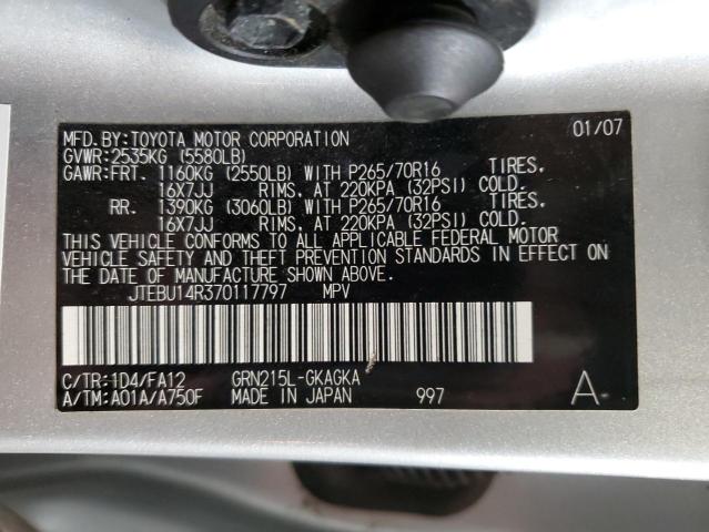 2007 Toyota 4Runner Sr5 VIN: JTEBU14R370117797 Lot: 61882574