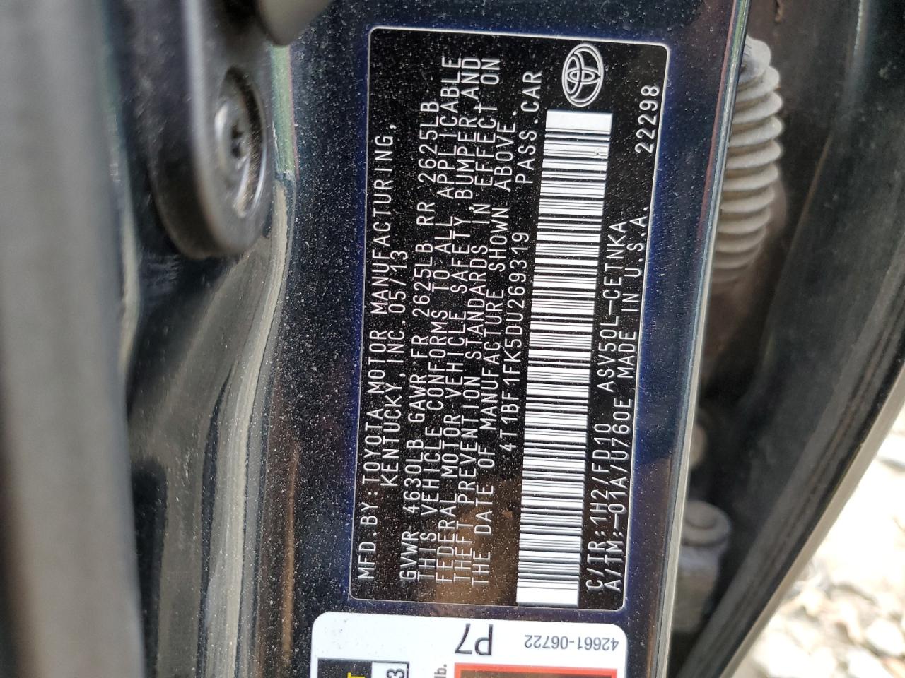 4T1BF1FK5DU269319 2013 Toyota Camry L