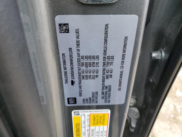 2022 Chevrolet Tahoe K1500 Lt VIN: 1GNSKNKD6NR261109 Lot: 61470184