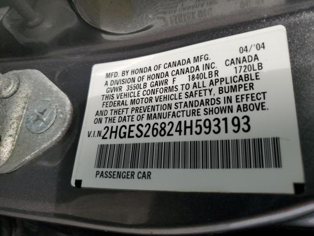 2004 Honda Civic Ex VIN: 2HGES26824H593193 Lot: 62526144