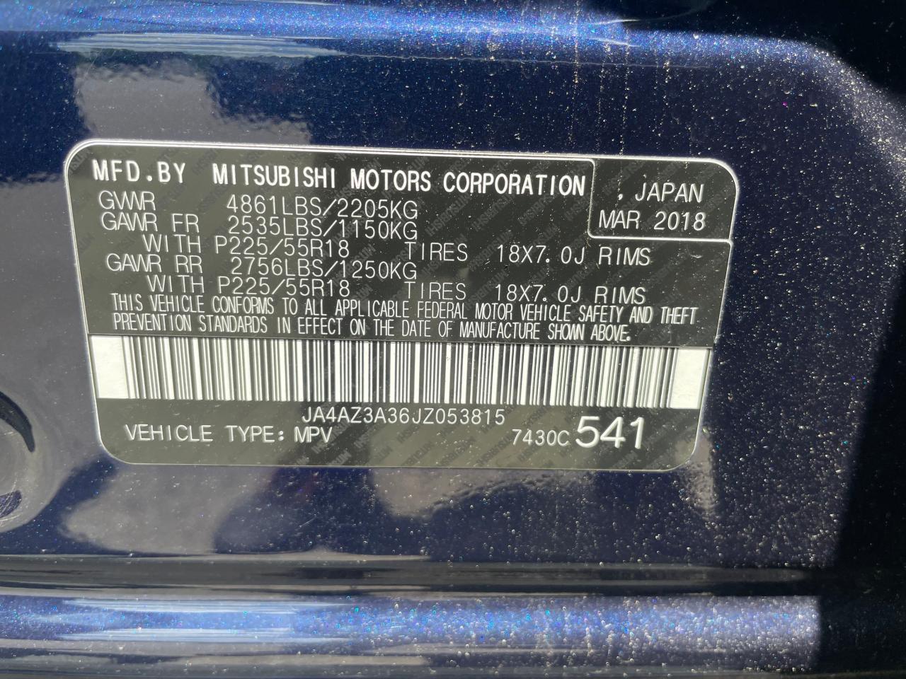 JA4AZ3A36JZ053815 2018 Mitsubishi Outlander Se