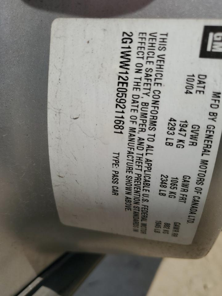 2G1WW12E059211681 2005 Chevrolet Monte Carlo Ls