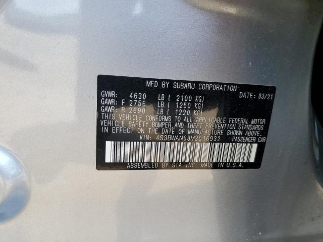 2021 Subaru Legacy Limited VIN: 4S3BWAN68M3016932 Lot: 63064934