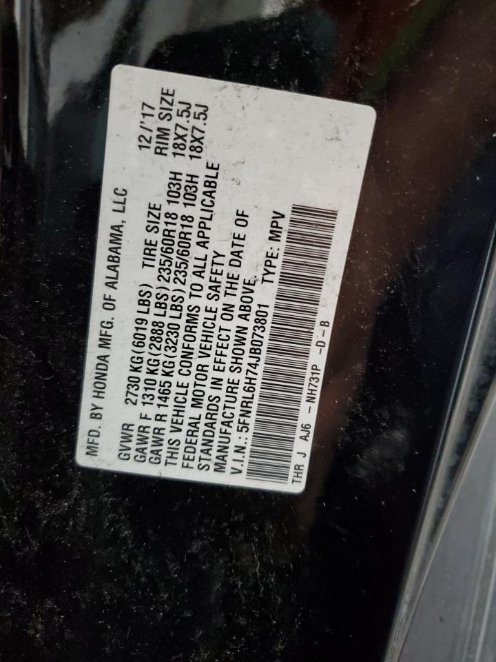 5FNRL6H74JB07380X 2018 Honda Odyssey Exl