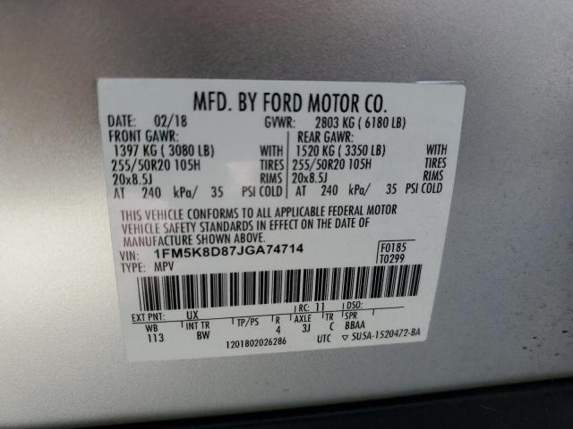 2018 FORD EXPLORER X 1FM5K8D87JGA74714  62014594