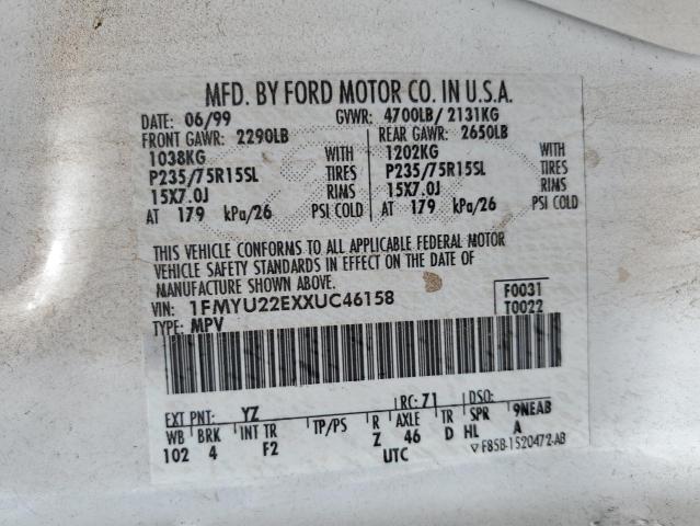 1999 Ford Explorer VIN: 1FMYU22EXXUC46158 Lot: 64815833