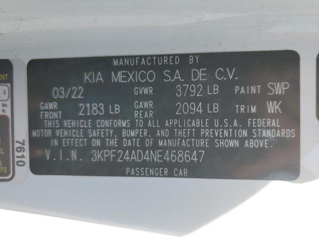 2022 Kia Forte Fe VIN: 3KPF24AD4NE468647 Lot: 61643064
