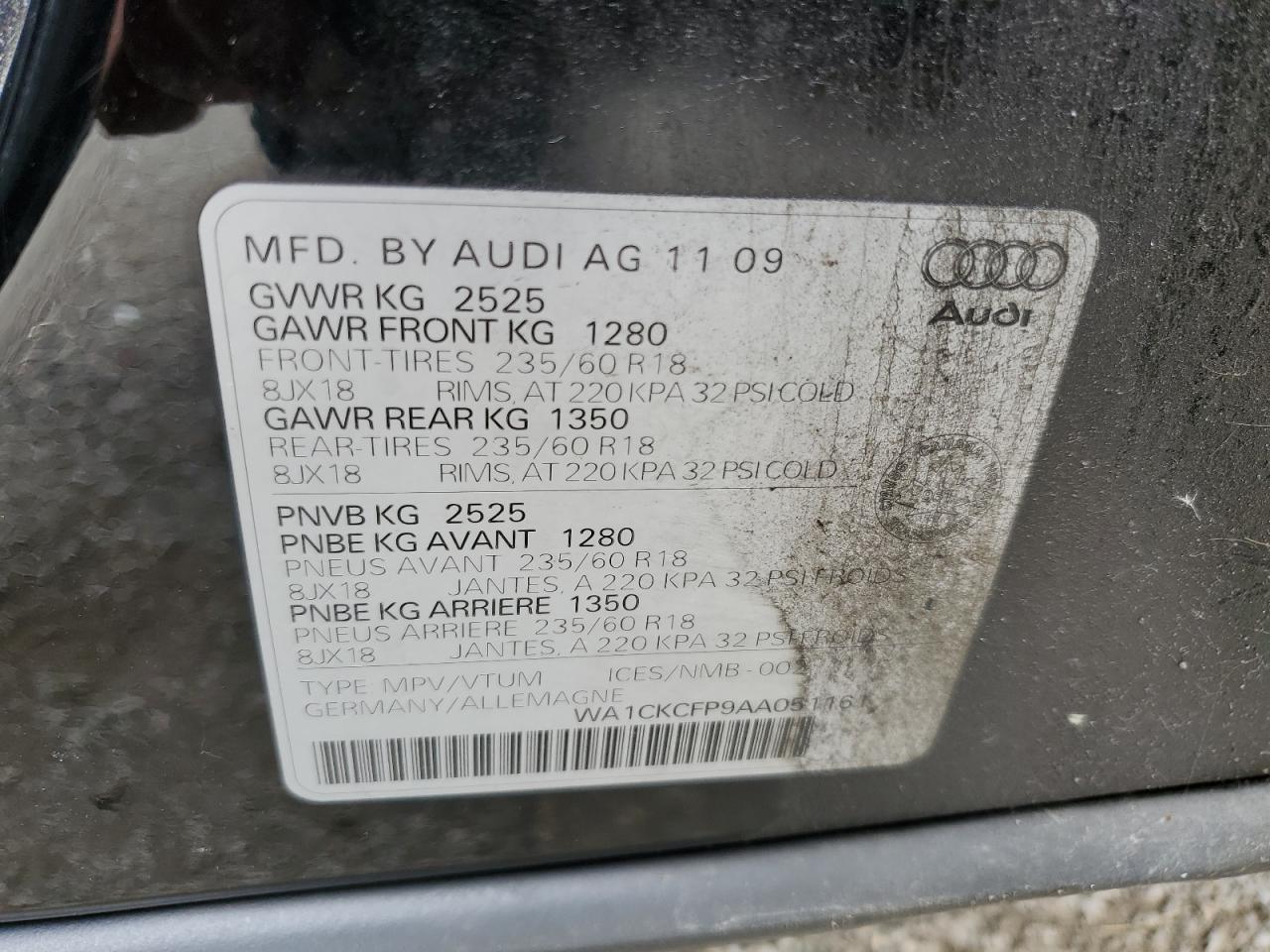 WA1CKCFP9AA051161 2010 Audi Q5 Premium