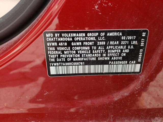 2017 Volkswagen Passat Se VIN: 1VWBT7A36HC056761 Lot: 62098154