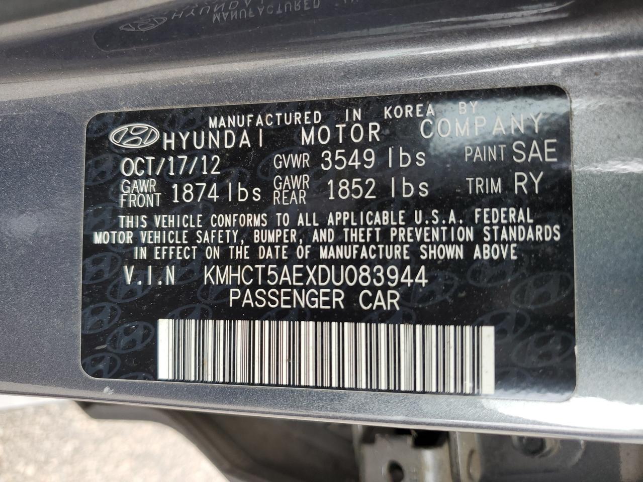 KMHCT5AEXDU083944 2013 Hyundai Accent Gls