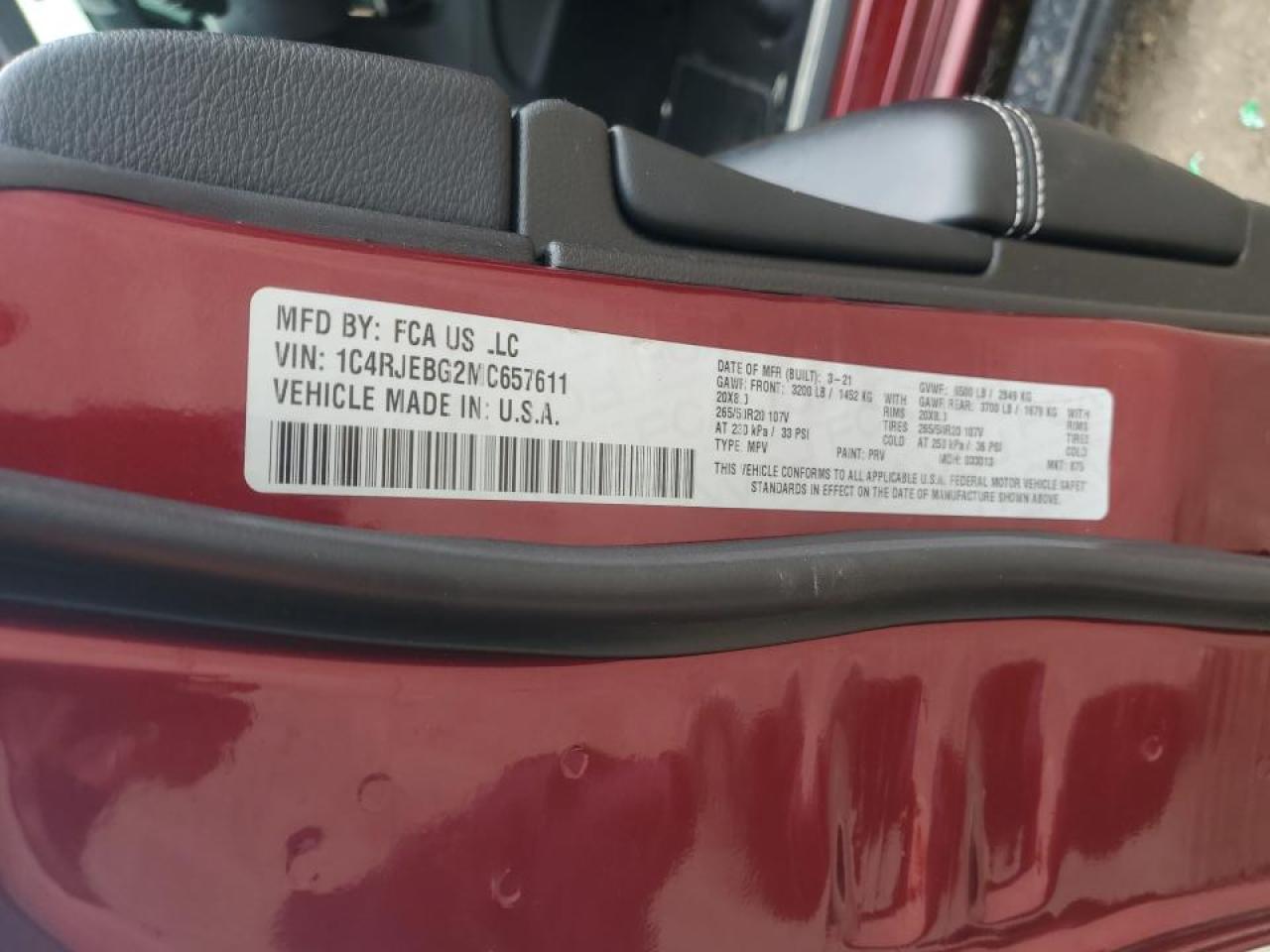 1C4RJEBG2MC657611 2021 Jeep Grand Cherokee Limited