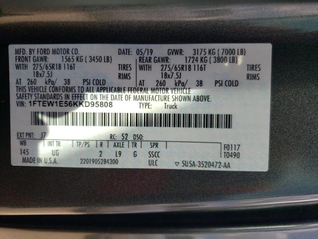 2019 Ford F150 Supercrew VIN: 1FTEW1E56KKD95808 Lot: 60795654