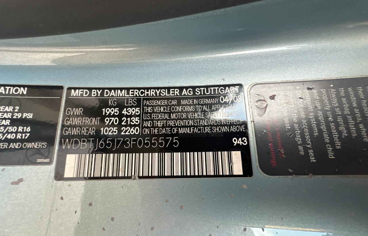 WDBTJ65J73F055575 2003 Mercedes-Benz Clk 320C