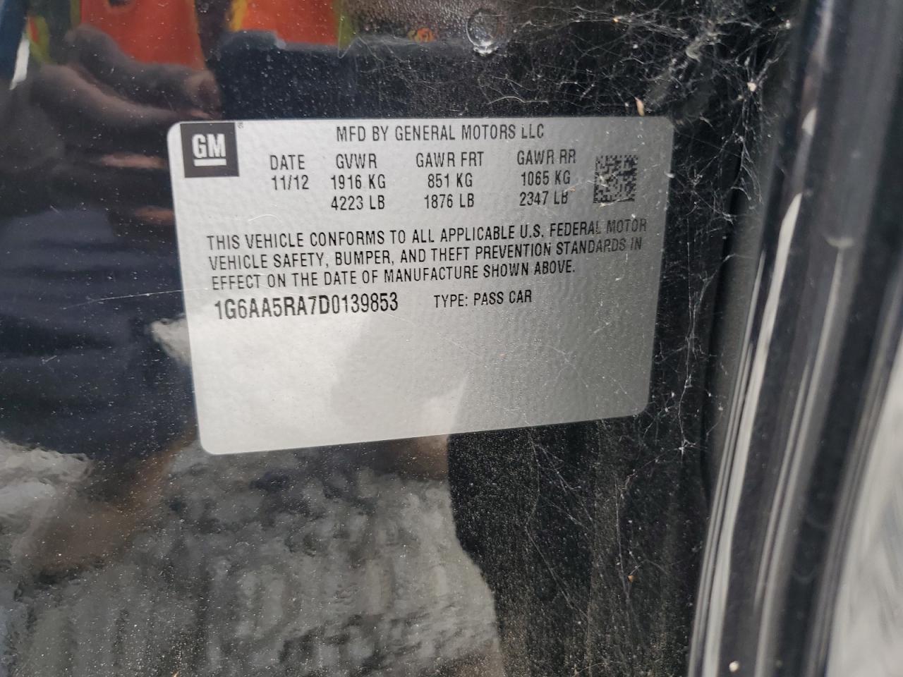 1G6AA5RA7D0139853 2013 Cadillac Ats