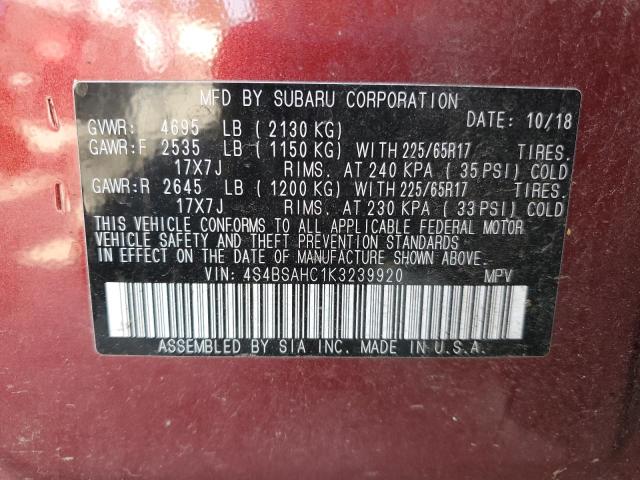 VIN 4S4BSAHC1K3239920 2019 Subaru Outback, 2.5I Pre... no.13