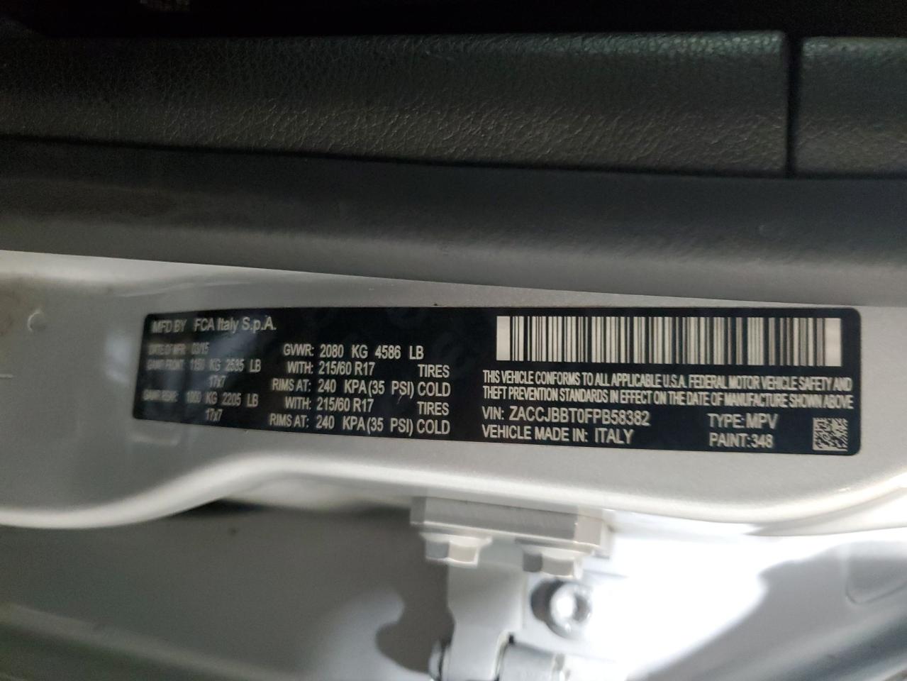 ZACCJBBT0FPB58382 2015 Jeep Renegade Latitude