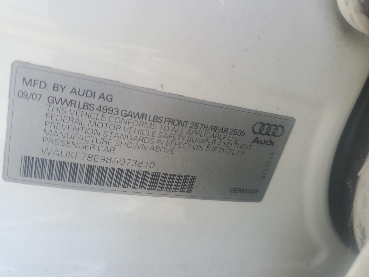 WAUKF78E98A073810 2008 Audi A4 2.0T Avant Quattro