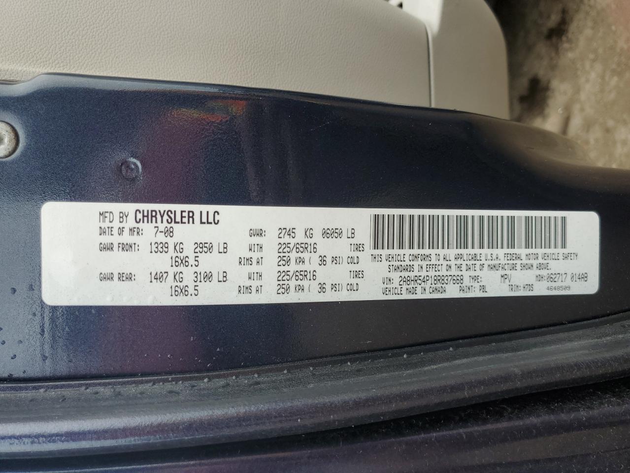 2A8HR54P18R837668 2008 Chrysler Town & Country Touring