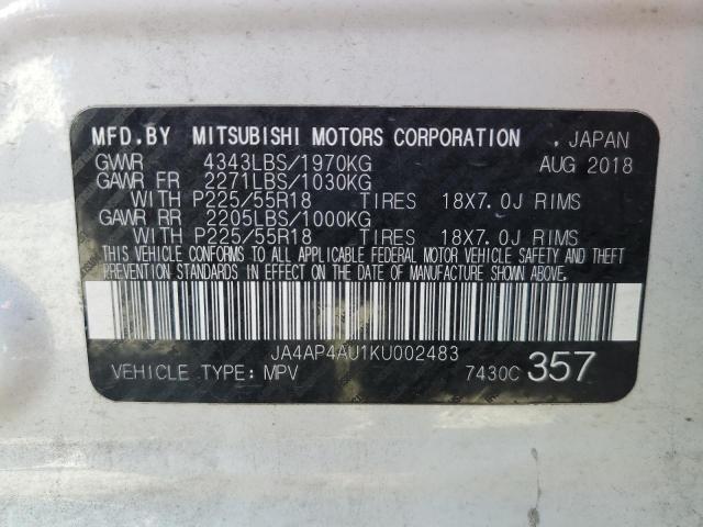 2019 MITSUBISHI OUTLANDER - JA4AP4AU1KU002483