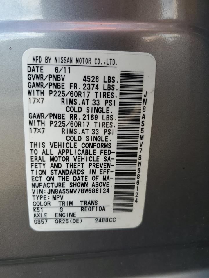 JN8AS5MV7BW686124 2011 Nissan Rogue S