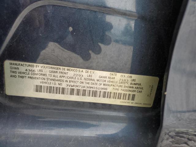 2008 Volkswagen Jetta Se VIN: 3VWRM71K38M151988 Lot: 61462544