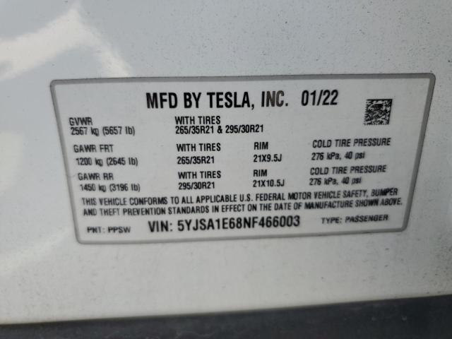 2022 TESLA MODEL S - 5YJSA1E68NF466003