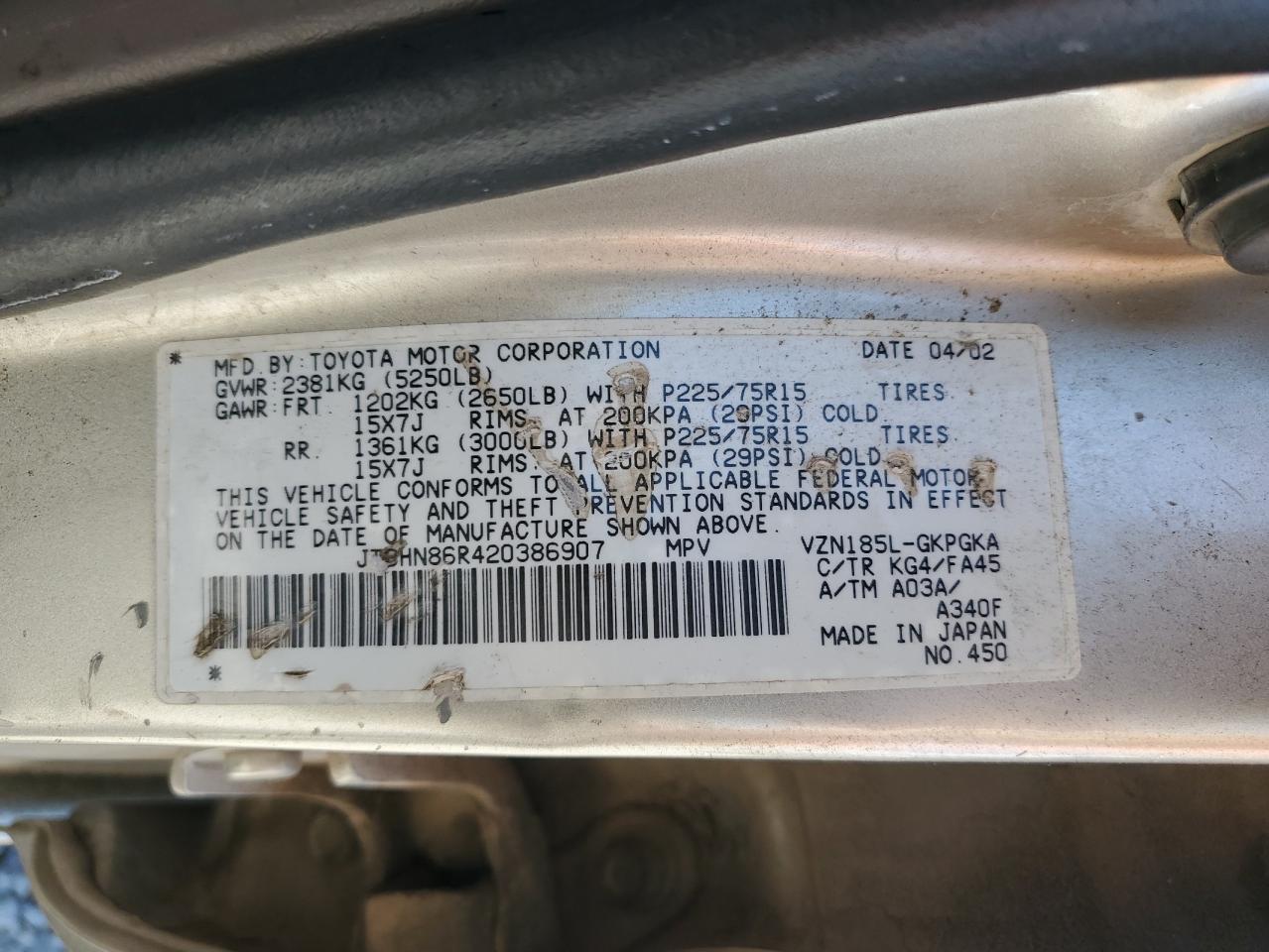 JT3HN86R420386907 2002 Toyota 4Runner Sr5