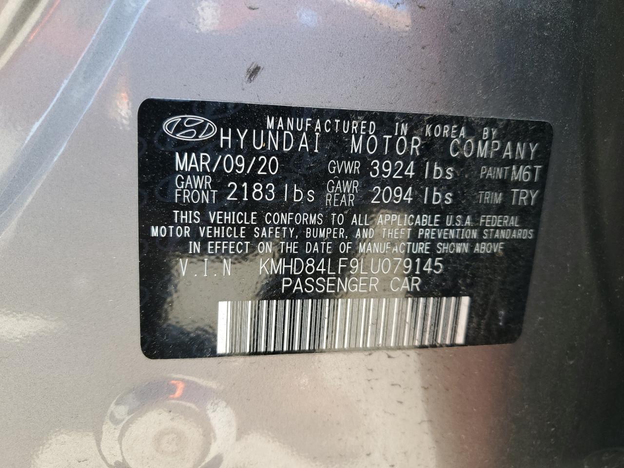 Lot #2654082321 2020 HYUNDAI ELANTRA SE