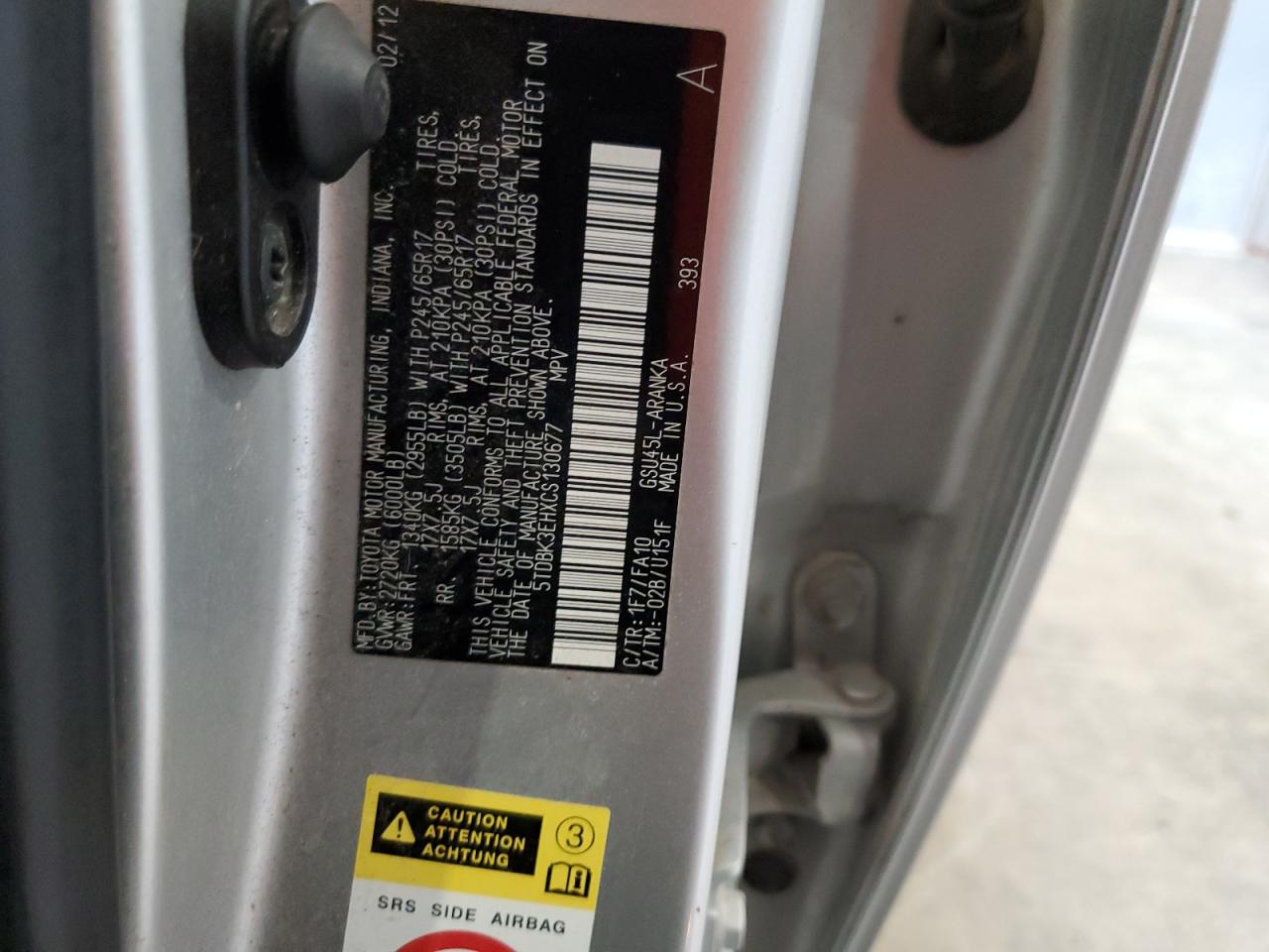 5TDBK3EHXCS130677 2012 Toyota Highlander Base