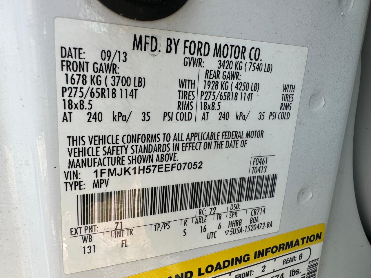 1FMJK1H57EEF07052 2014 Ford Expedition El Xlt