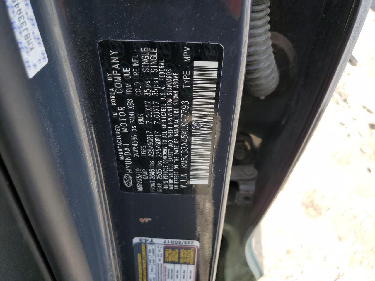 KM8J33A45KU997793 2019 Hyundai Tucson Limited