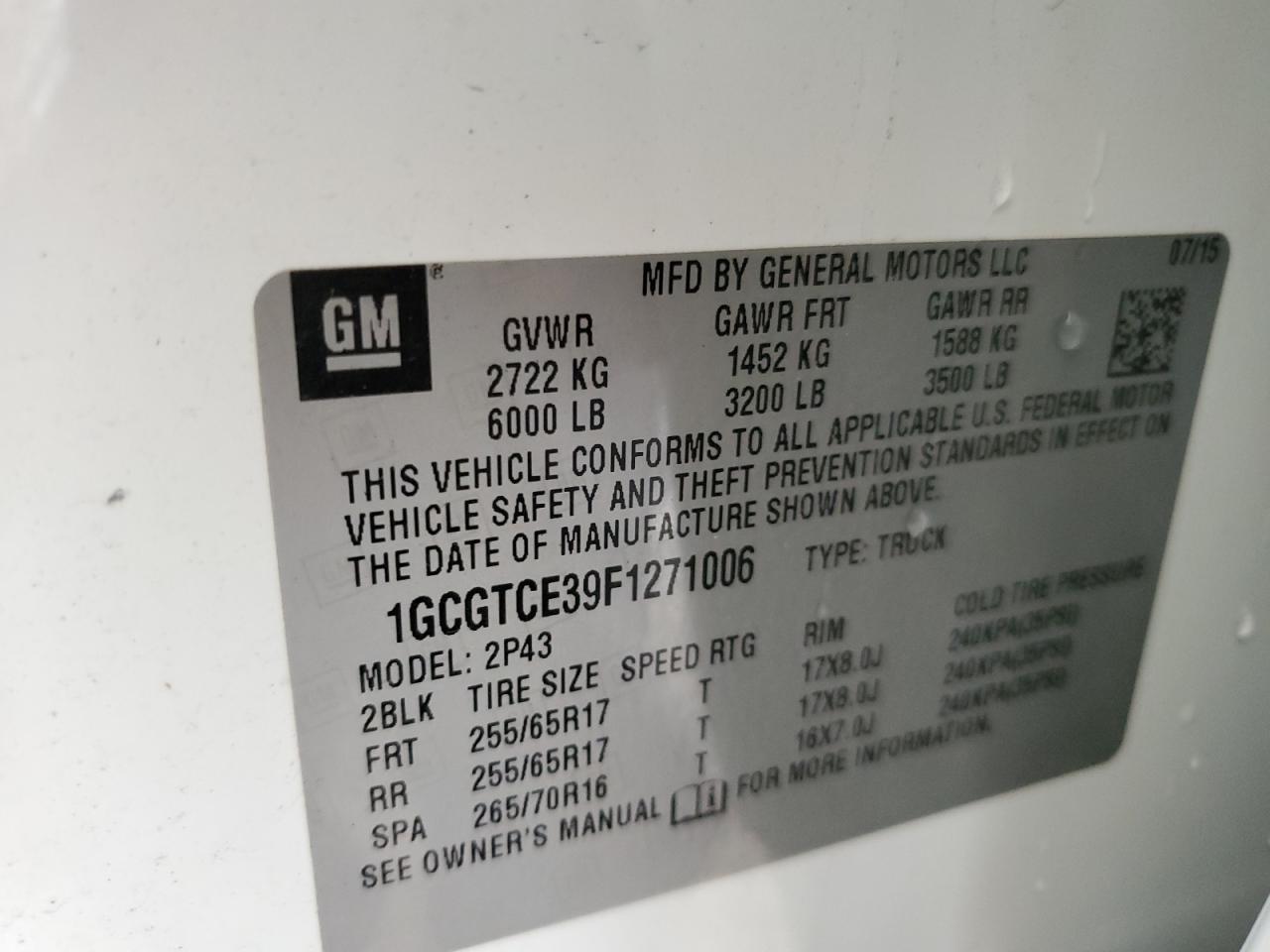 1GCGTCE39F1271006 2015 Chevrolet Colorado Z71