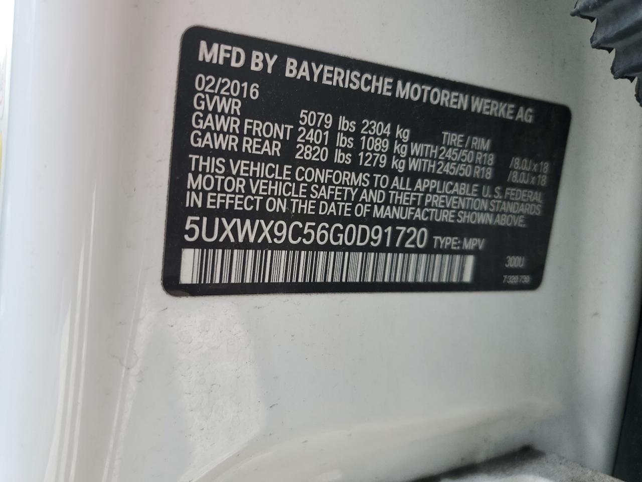 5UXWX9C56G0D91720 2016 BMW X3 xDrive28I